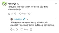 Screenshot of a comment under the post and the cosplayer's reply. (Image via Reddit)